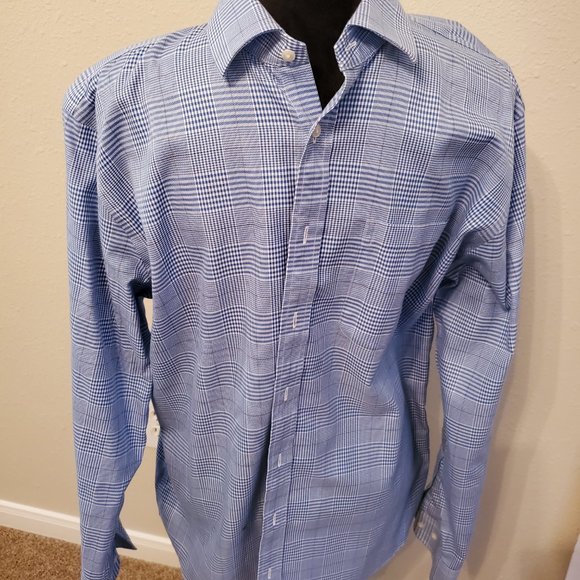 Nordstrom Signature men's trim fit cotton dress shirt blue size 34/35. neck 16.5 - Picture 9 of 13